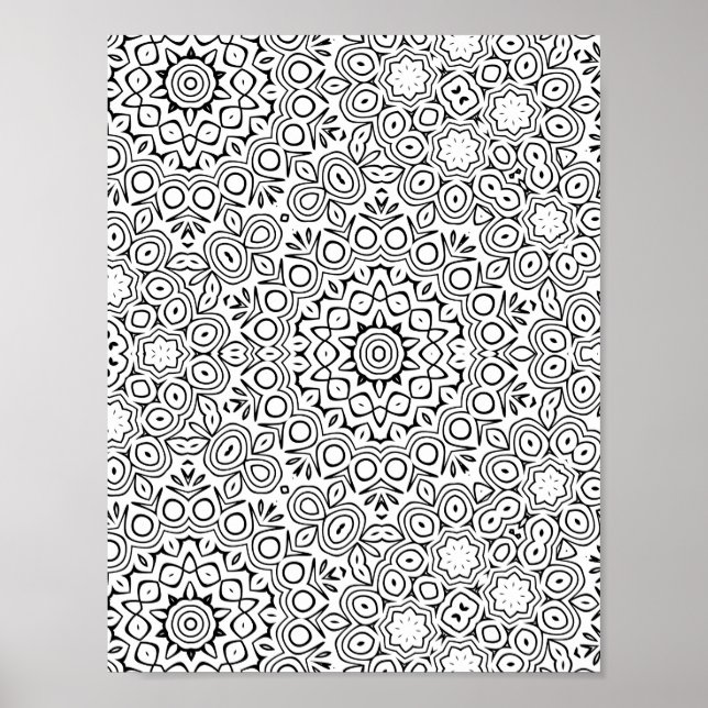 Intrikat Blommig Cirkel Mandala Färgsida Konst Poster (Framsidan)