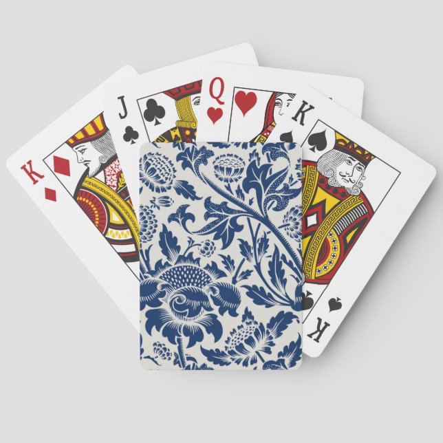 Intrikat blommönster i blått på ljus bakgrund casinokort (Baksidan)