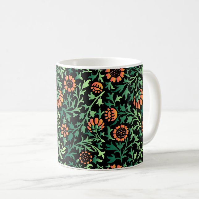 Intrikat blomster Mönster med gröna blad Kaffemugg (Framsida höger)