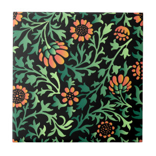 Intrikat blomster Mönster med gröna blad Kakelplatta