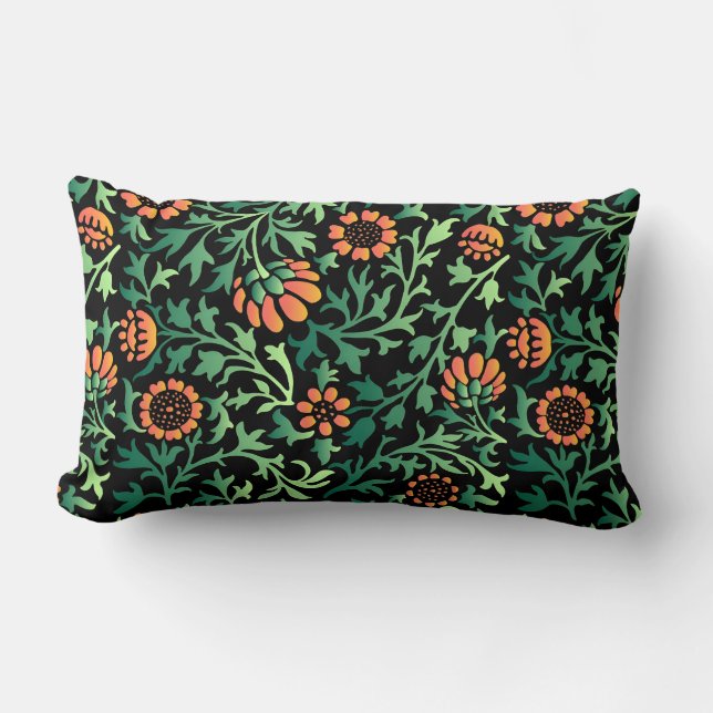 Intrikat blomster Mönster med gröna blad Lumbarkudde (Framsida)