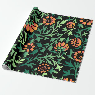 Intrikat blomster Mönster med gröna blad Presentpapper