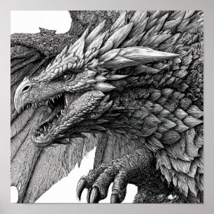 Intrikat fantasillustration: Detaljerad drake Poster
