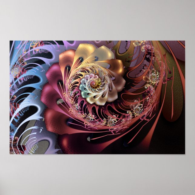 Intrikat flamsk fraktal spiralblomning i burgunder poster (Framsidan)