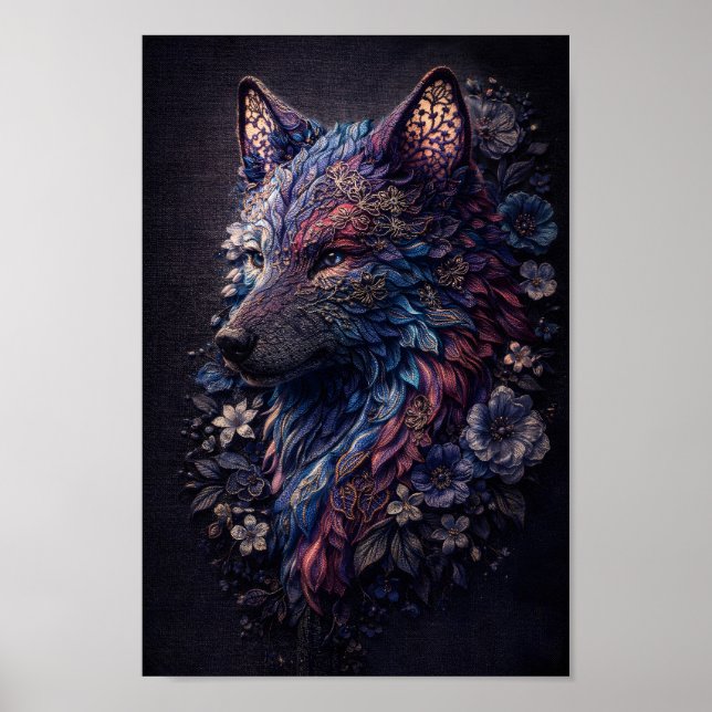 Intrikat floral varg lila blå andeväsen poster (Framsidan)