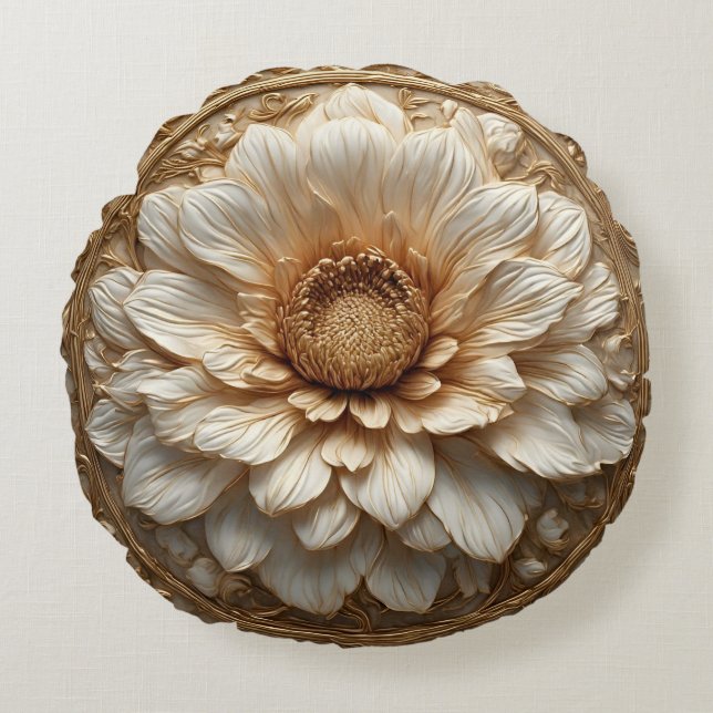 Intrikat förgylld blomsterrelief rund kudde (Framsidan)
