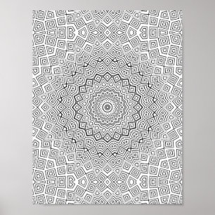 Intrikat fyrkantig spiral Kalejdoskop Mandala kons Poster