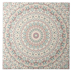 Intrikat geometrisk mandala i turkos, rosa och san kakelplatta