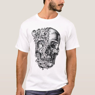 Intrikat gotisk halvt skalle dekal t shirt