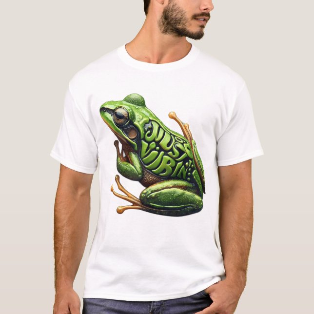 Intrikat Grön Groda Som Vibrerar T Shirt (Framsida)
