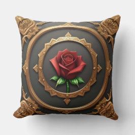 Intrikat guldram med röd ros kudde