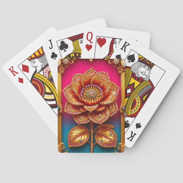 Intrikat gyllene blomsterkonst casinokort (Baksidan)