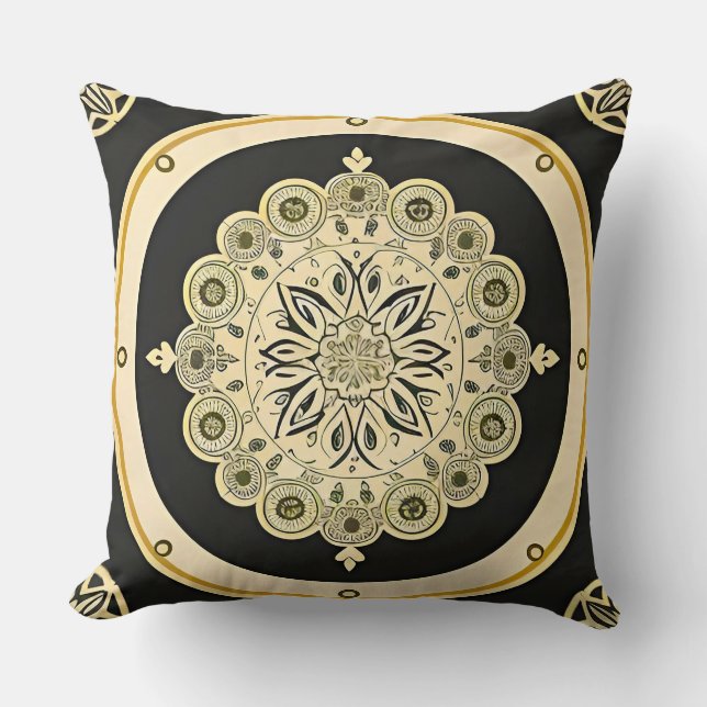 Intrikat gyllene mandala-design kudde (Framsida)