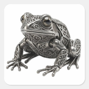 Intrikat keltisk silvergroda mekanisk skulptur fyrkantigt klistermärke