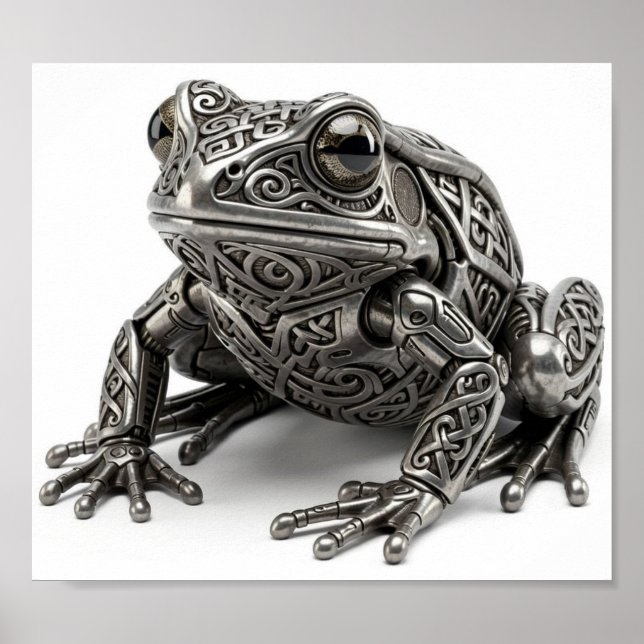 Intrikat keltisk silvergroda mekanisk skulptur poster (Framsidan)
