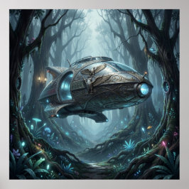 Intrikat metallisk filigran rymdfarkost i mystik poster