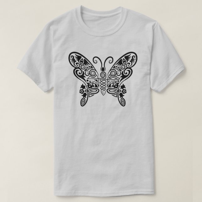 Intrikat Ornamentalt Mandala Fjärilsdesign T Shirt (Design framsida)