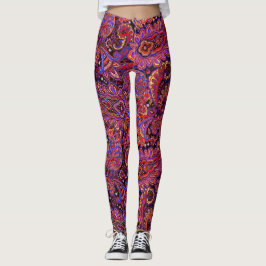Intrikat Paisley-mönster i rik röd och lila Leggings