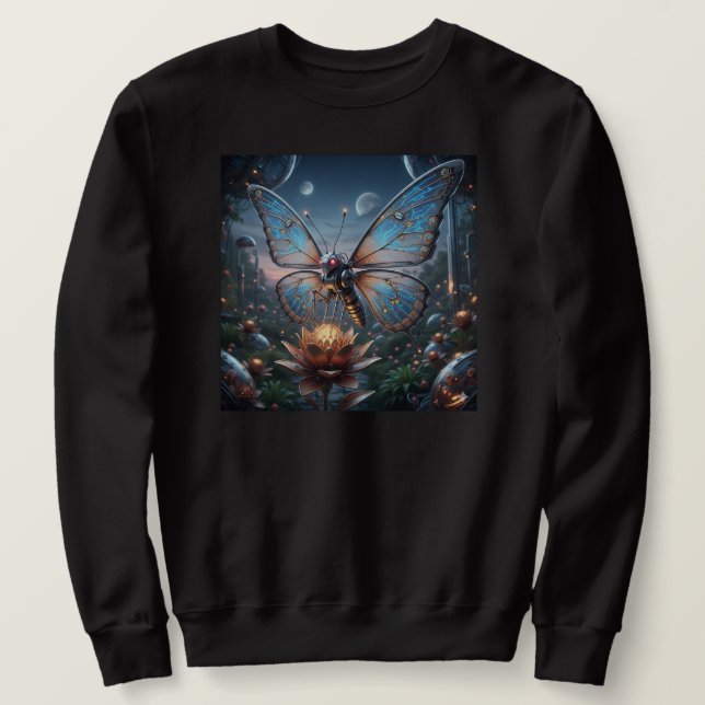 Intrikat robotfjäril på Steampunk Lotus Lång Ärmad Tröja (Design framsida)
