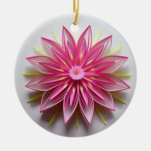 Intrikat Rosa Blommig Origami-design Julgransprydnad Keramik