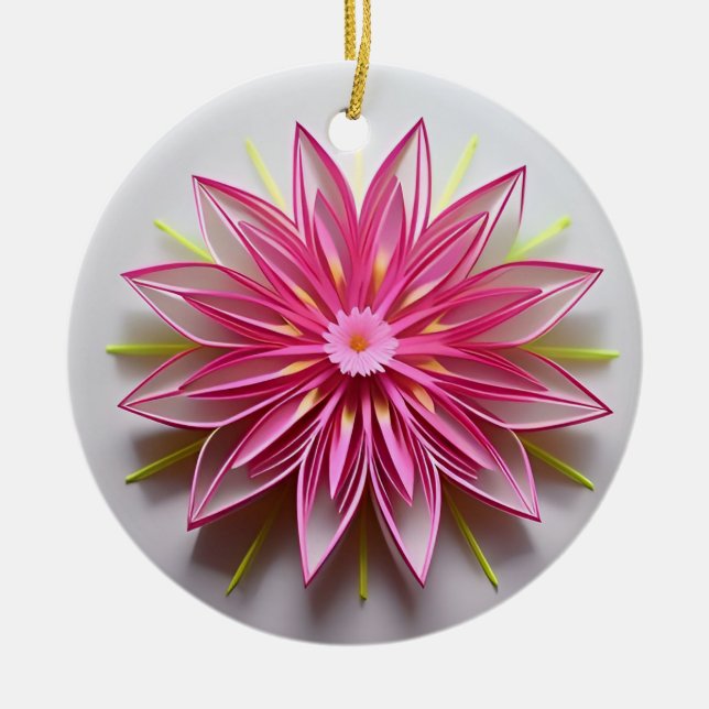 Intrikat Rosa Blommig Origami-design Julgransprydnad Keramik (Framsidan)