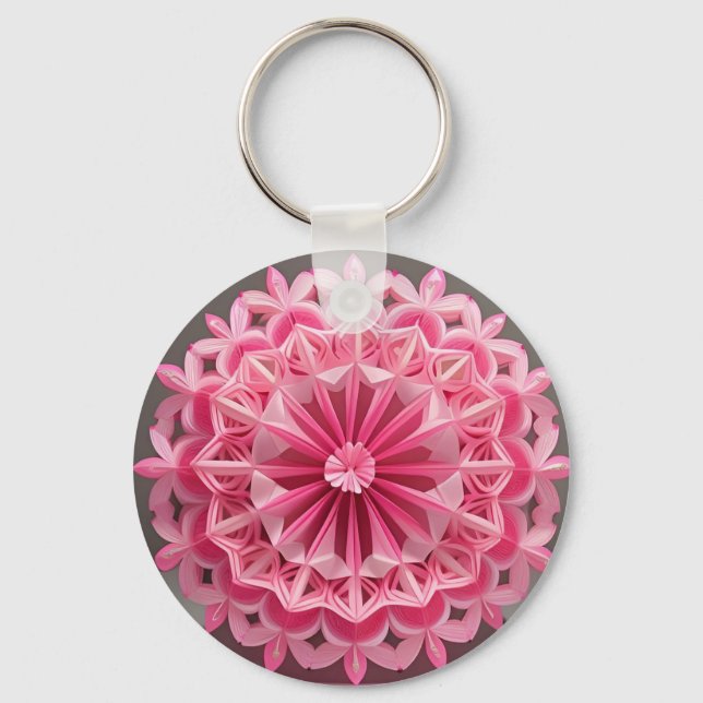 Intrikat Rosa Blommig Origami-design Nyckelring (Framsida)
