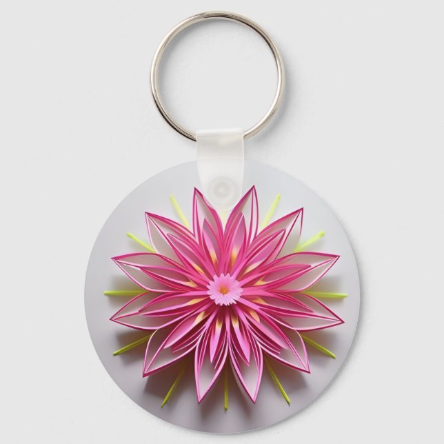Intrikat Rosa Blommig Origamidesign Nyckelring (Framsida)
