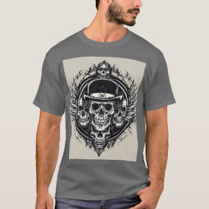 Intrikat skalle-design med vingar och symboler t shirt