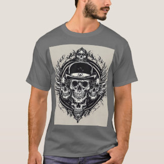 Intrikat skalle-design med vingar och symboler t shirt