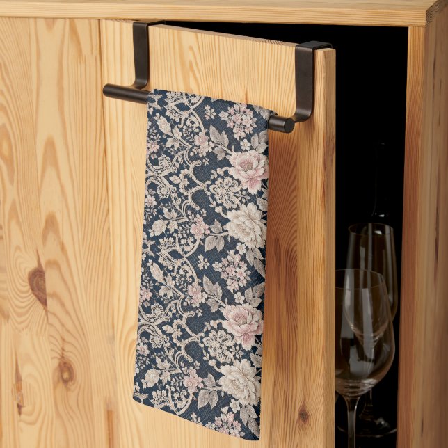 Intrikat sofistikerad blomster spetsdesign kökshandduk (Thirds Fold)