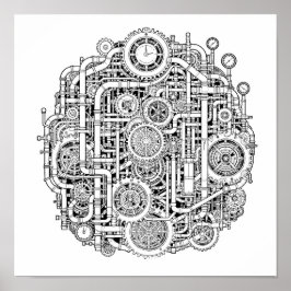 Intrikat Steampunk-decoupagemall Linjekonst Poster