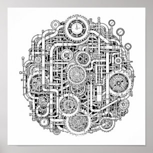 Intrikat Steampunk-decoupagemall Linjekonst Poster