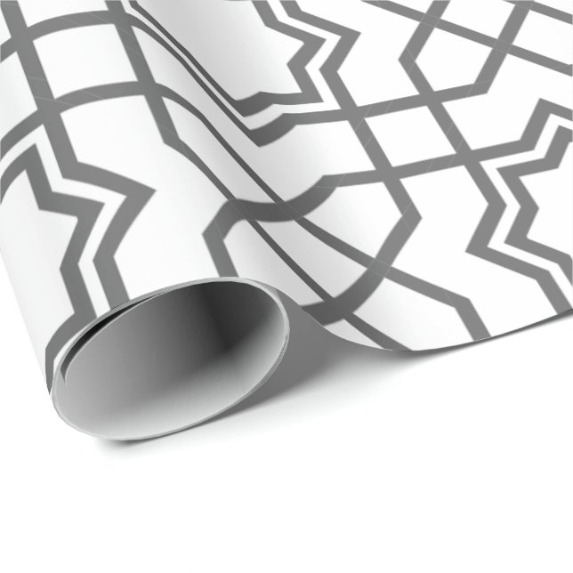 Intrikat svart geometriskt mönster med stjärnlikna presentpapper (Rullad Hörn)