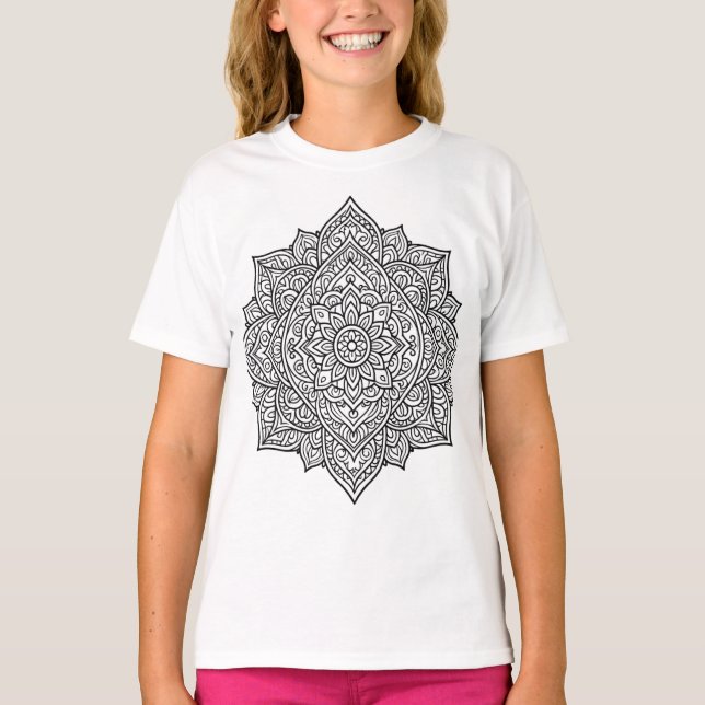 Intrikat svart linjemandalakonst t shirt (Framsida)