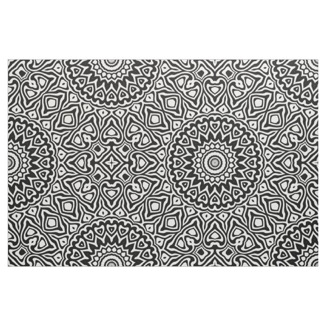Intrikat svart och vitt modernt mandalamönster tyg (Fat Quarter)
