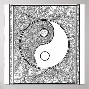Intrikat symmetrisk målarbild: Yin Yang Poster