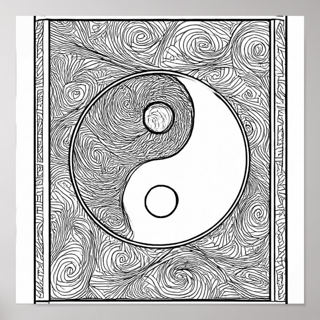 Intrikat symmetrisk målarbild: Yin Yang  Poster (Framsidan)