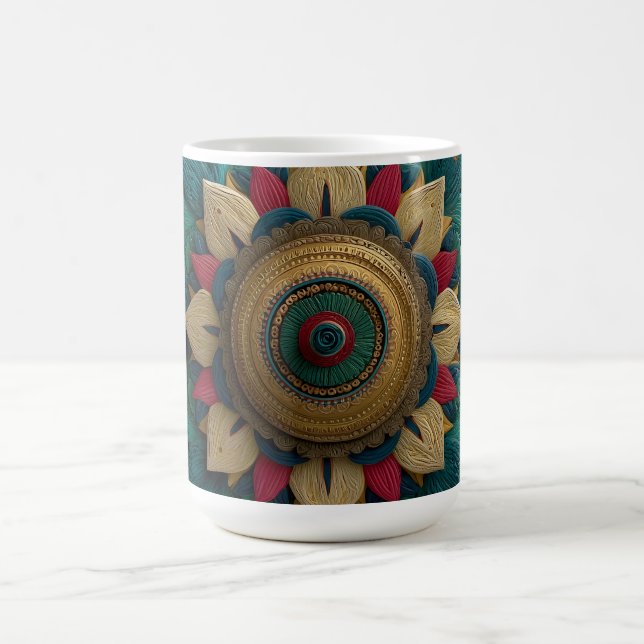 Intrikat Texturerad Blommig Mandala i Turkos och G Kaffemugg (Center)