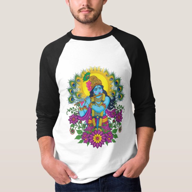 Intrikat traditionell konst av Lord Krishna T Shirt (Framsida)