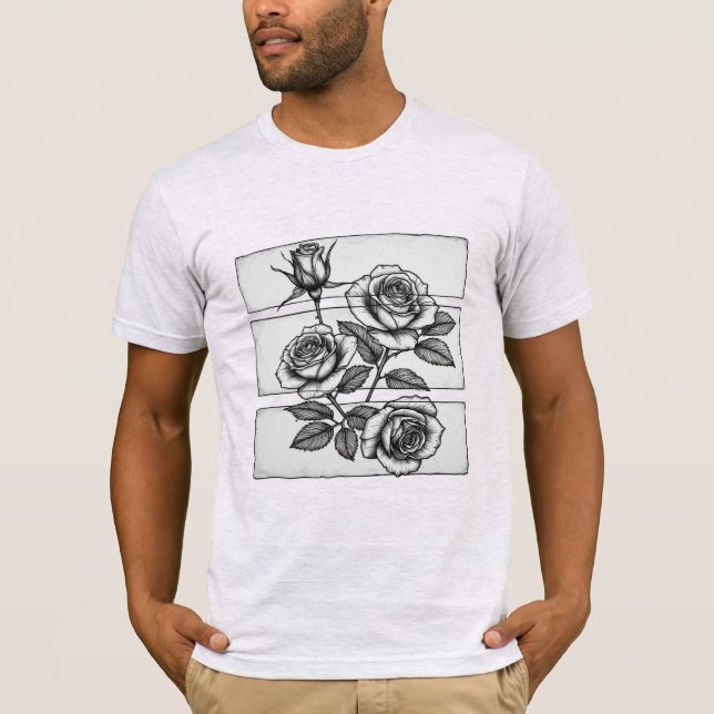 Intrikat trippel ros botanisk panelskiss t shirt (Framsida)