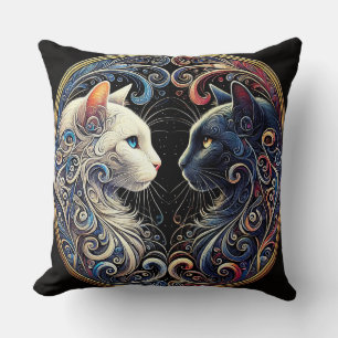 Intrikat Yin Yang Katt Konst Kudde
