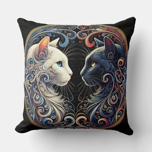 Intrikat Yin Yang Katt Konst Kudde (Framsida)