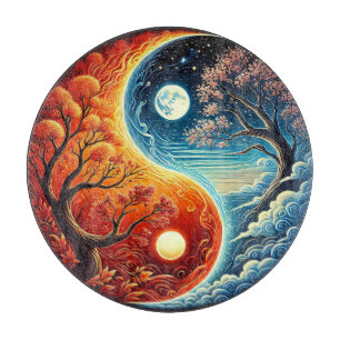 Intrikat Yin-Yang-symbol som visar eld, vatten