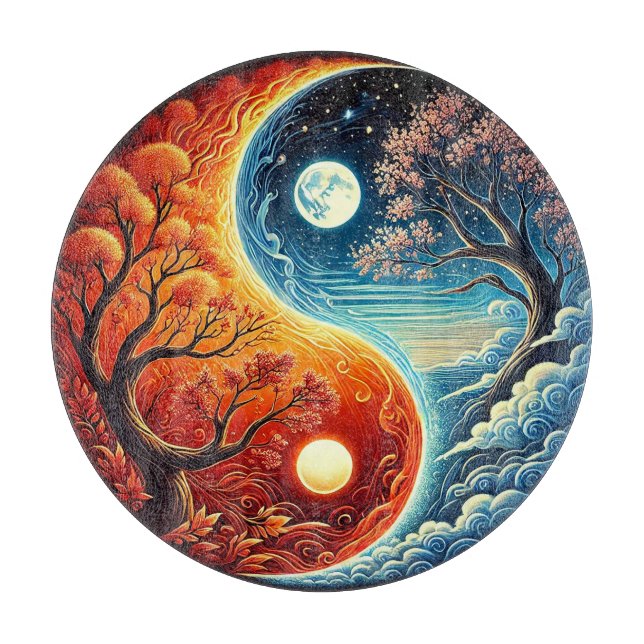 Intrikat Yin-Yang-symbol som visar eld, vatten (Framsidan)