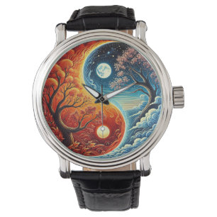 Intrikat Yin-Yang-symbol som visar eld, vatten Armbandsur
