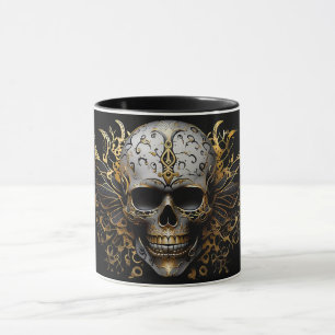 Intrikate Gold Smiling Tribal Skull Mugg