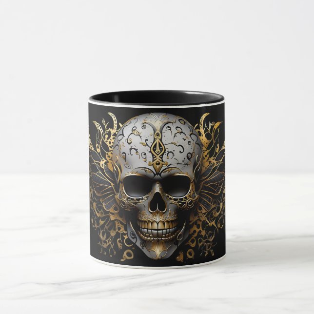 Intrikate Gold Smiling Tribal Skull Mugg (Center)