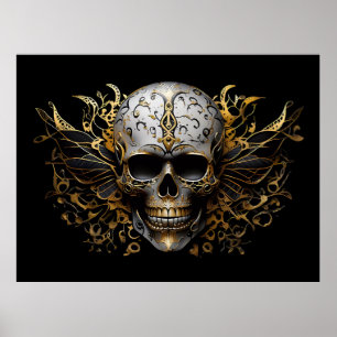 Intrikate Gold Smiling Tribal Skull Poster