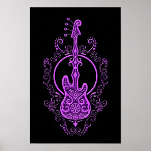 Intrikera Lila Bass Guitar Design på svart Poster