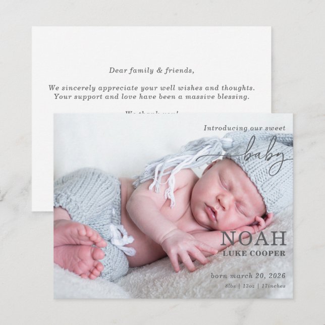 Introducing Our Sweet Baby Photo Announcement Card (Fram/baksida)